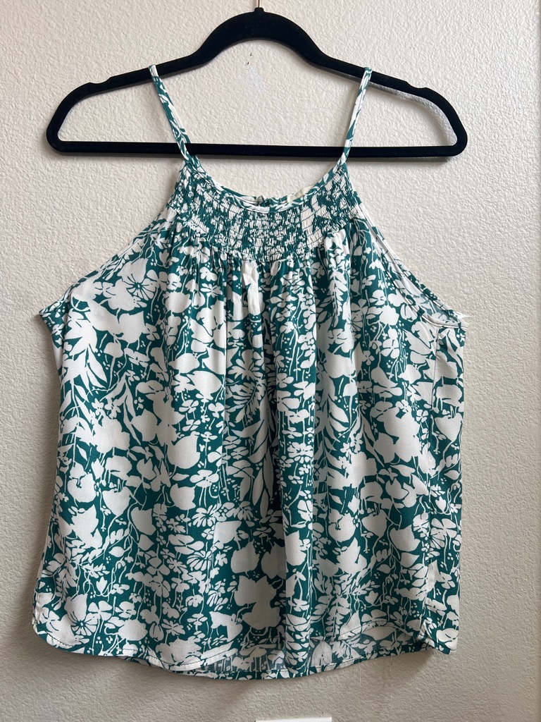 Cynthia Rowley White & Teal Floral Smocked Camisole
